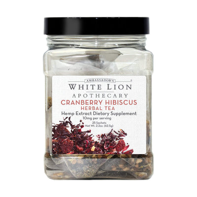 Tea & Snacks Cranberry Hibiscus Hemp Extract-infused Tea Bulk Sachet,  25 Count Canister